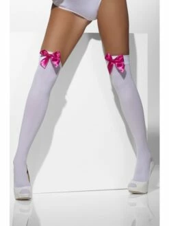 Witte Opaque Hold-Ups Met Fuchsia Strik -CarnavalKast Winkel 600x800 1132