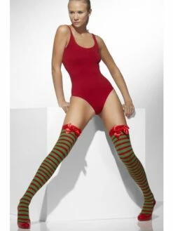 Rood Groen Gestreepte Opaque Hold-Ups Met Rode Strik