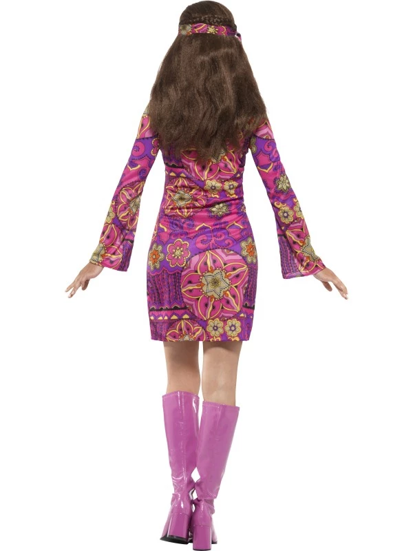 Roze Woodstock Hippie Dames Kostuum 2 Roze Woodstock Hippie Dames Kostuum - Afbeelding 2