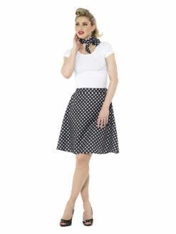 Adults 50s Polka Dot Skirt Zwart