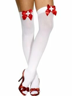 Witte Opaque Hold-Ups Met Rode Strik