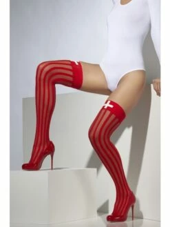 Rode Zuster Hold Up Kousen Met Wit Kruis