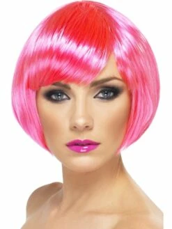 Neon Roze Korte Bob Babe Pruik