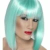 Neon Aqua Schouderlange Glam Pruik