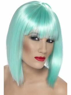 Neon Aqua Schouderlange Glam Pruik