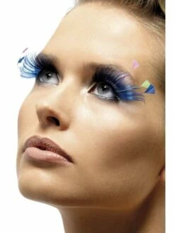 Blauwe Nepwimpers Met Gekleurde Pluimpjes