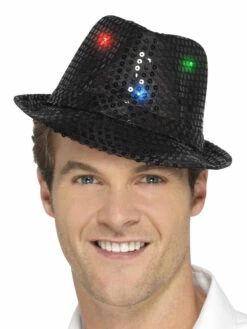 Light Up Sequin Trilby Hoed Zwart
